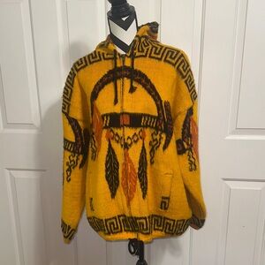 Ruminahui Vintage Yellow Dream Catcher Patterned Men's Sweater Jacket
